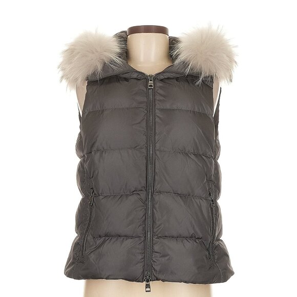 Intuition Paris Down Filled Fur Vest with Detachable Hood in Grey 38 6 - Picture 1 of 5